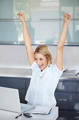 Very excited business woman looking at laptop
