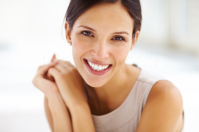 Portrait of gorgeous young lady smiling confidently