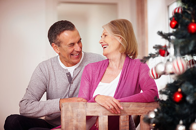 Cheerful mature couple celebrating Christmas at home
