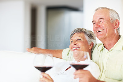 Relaxed mature couple drinking wine