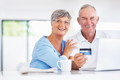 Happy mature couple shopping online