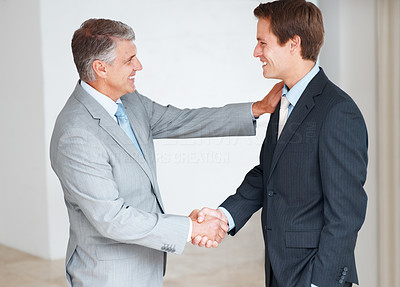 Mature businessman shaking hand with his colleagues