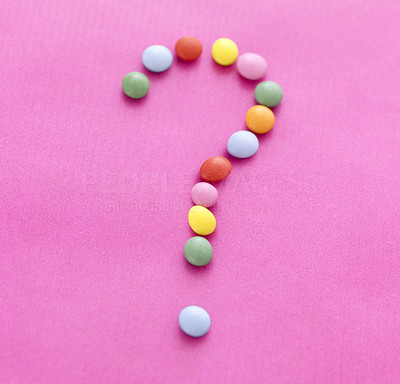 Diet concept - Question mark of multicolored candy sweets