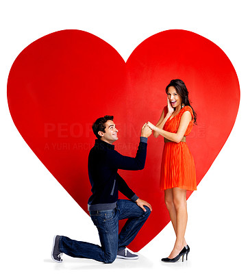 Valentines day - Handsome young man proposing marriage to a woman
