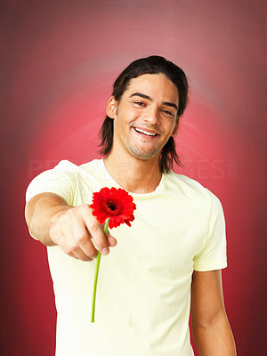 Man holding daisy flower