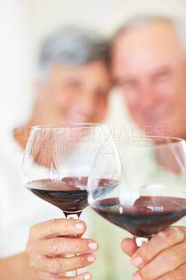 Mature couple toasting red wine