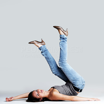 Upside down posture - Crazy young woman posing