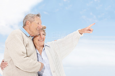 Old couple looking together at something interesting