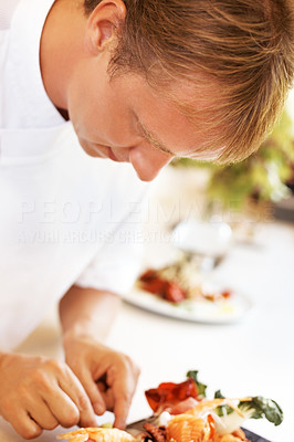 Hotel chef preparing a tasty dish