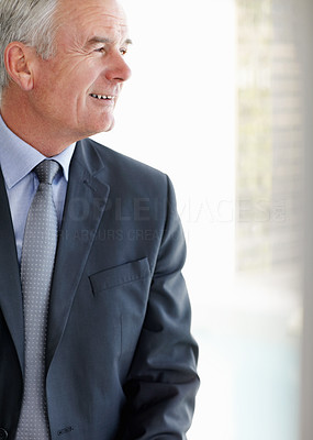 Happy elderly man looking at something interesting