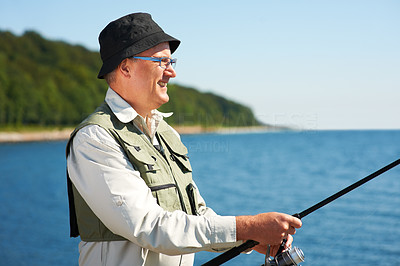 Mature man fishing
