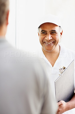Maintenance guy being greeted by person