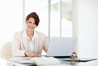 Middle aged business woman with laptop at office
