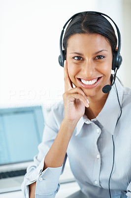 Female call center employee smiling