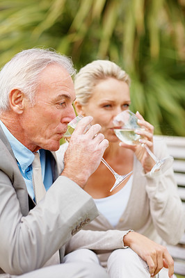 Couple drinking wine together outdoors