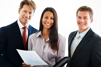 Businesswoman with her colleagues against white background