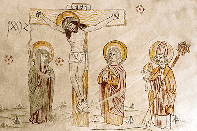 Ancient drawing of Christ being crucified