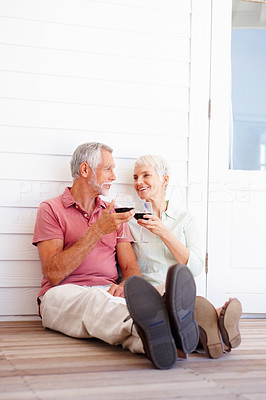 Portrait of a happy senior couple having a glass of wine