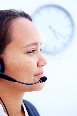 Here to help 24/7 - Woman using headset