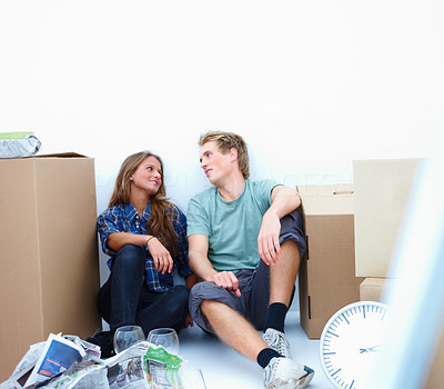 Couple taking a break from moving house