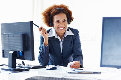 Call center operator at her desk