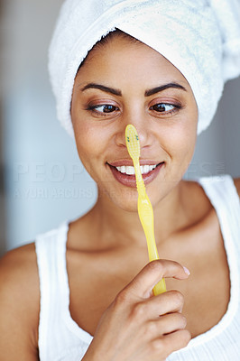 Funny woman with tooth brush