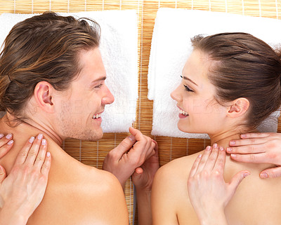 Portrait of a couple getting a romantic massage