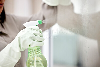Buy stock photo Shot of an unrecognizable washing windows at home