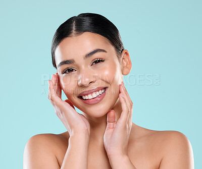 Buy stock photo Shot of a beautiful young woman against a studio background