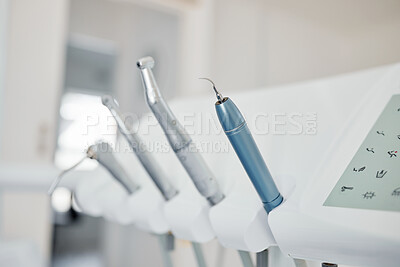 Buy stock photo Shot of equipment in an empty dentists office