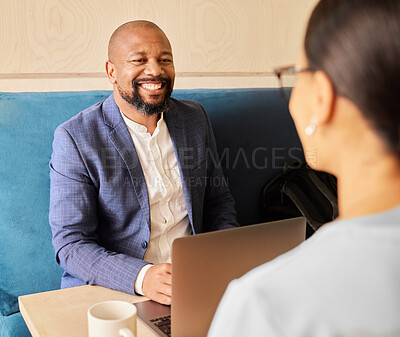 Buy stock photo Cropped shot of a handsome mature businessman meeting with a female colleague in the office