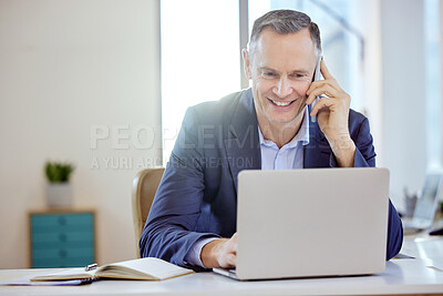 Buy stock photo Shot of a young businessman on a call in an office at work